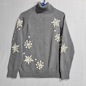 Eddie Bauer Medium Tall Angora Blend Sweater Gray Snowflake Embroidered